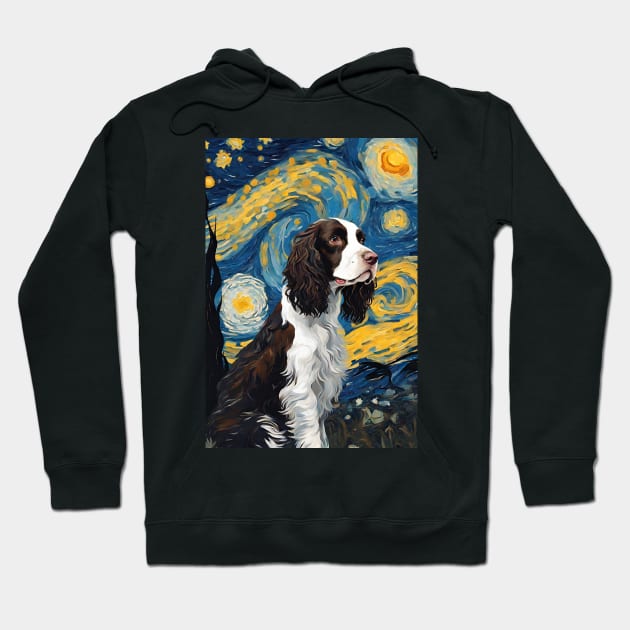 Adorable English Springer Spaniel Dog Breed Painting in a Van Gogh Starry Night Art Style Hoodie by Art-Jiyuu